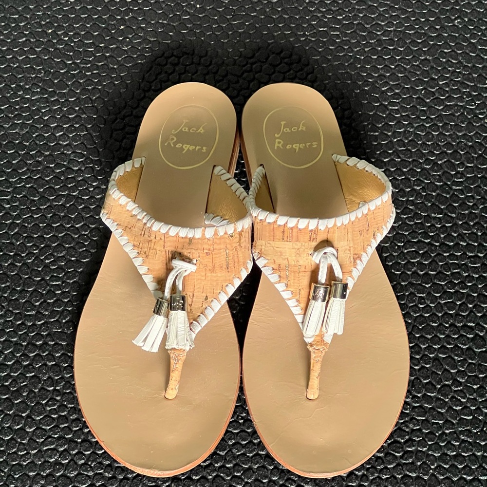 Jack Rogers Tan and White Sandals